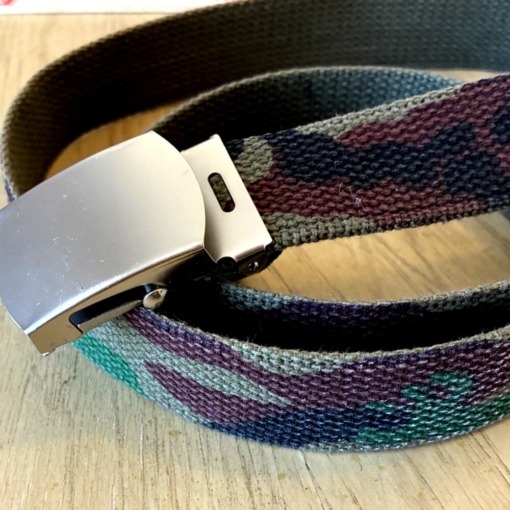 Thomas Bates Camo Belt Canvas Adjustable Military Web Hiker Silver Buckle USA